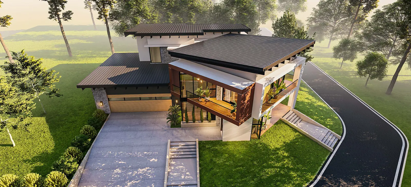 6 Bedroom Modern Home - Overhead Rendering